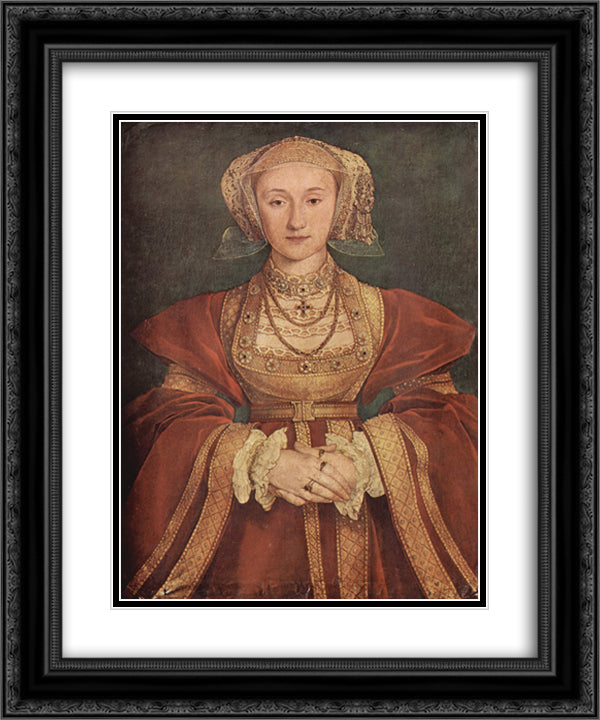 Portrait of Anne of Cleves 20x24 Black Ornate Wood Framed Art Print Poster with Double Matting by Holbein the Younger, Hans