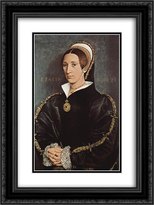 Portrait of Catarina Howard 18x24 Black Ornate Wood Framed Art Print Poster with Double Matting by Holbein the Younger, Hans
