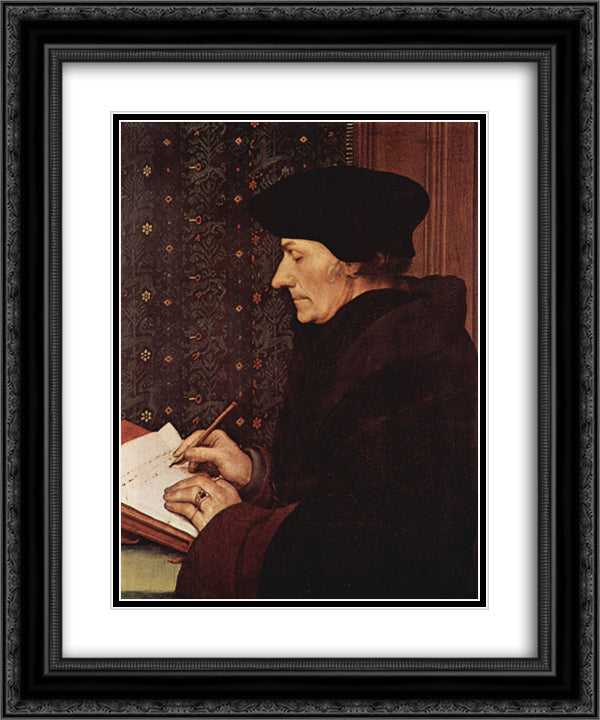 Portrait of Desiderius Erasmus 20x24 Black Ornate Wood Framed Art Print Poster with Double Matting by Holbein the Younger, Hans