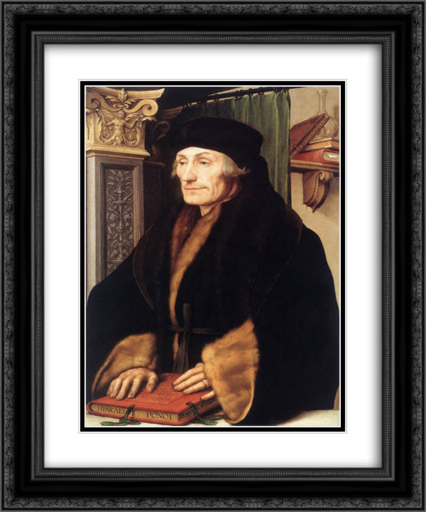Portrait of Erasmus of Rotterdam 20x24 Black Ornate Wood Framed Art Print Poster with Double Matting by Holbein the Younger, Hans