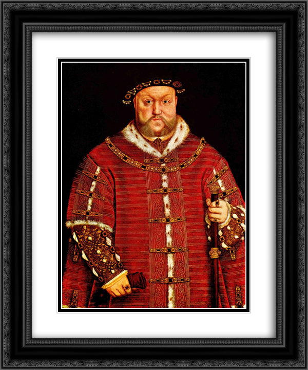 Portrait of Henry VIII 20x24 Black Ornate Wood Framed Art Print Poster with Double Matting by Holbein the Younger, Hans