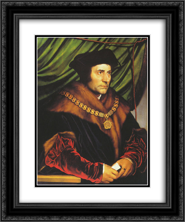 Portrait of Sir Thomas More 20x24 Black Ornate Wood Framed Art Print Poster with Double Matting by Holbein the Younger, Hans