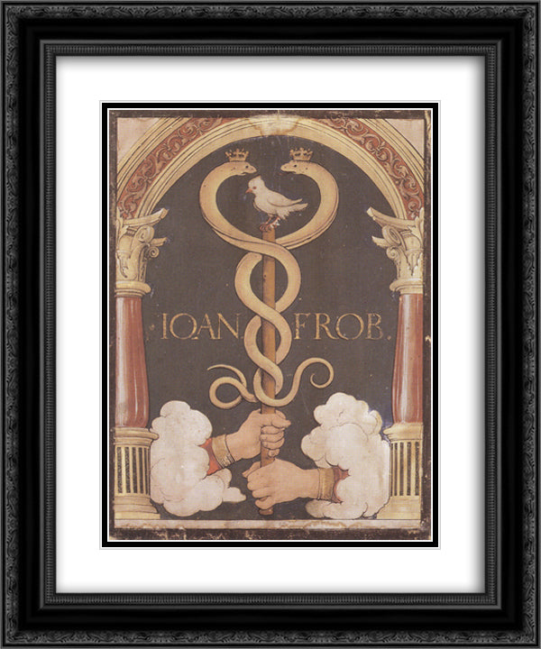 Printer's Device of Johannes Froben 20x24 Black Ornate Wood Framed Art Print Poster with Double Matting by Holbein the Younger, Hans