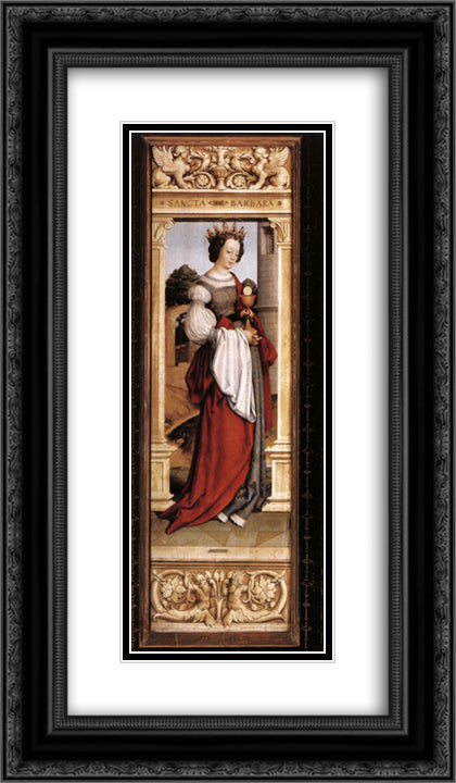 St. Barbara 14x24 Black Ornate Wood Framed Art Print Poster with Double Matting by Holbein the Younger, Hans