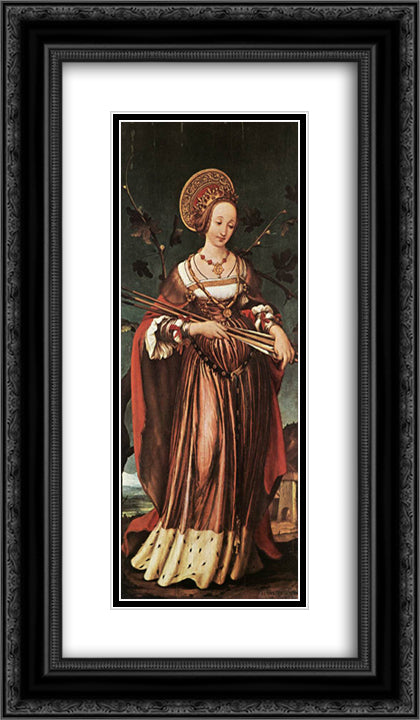 St. Ursula 14x24 Black Ornate Wood Framed Art Print Poster with Double Matting by Holbein the Younger, Hans