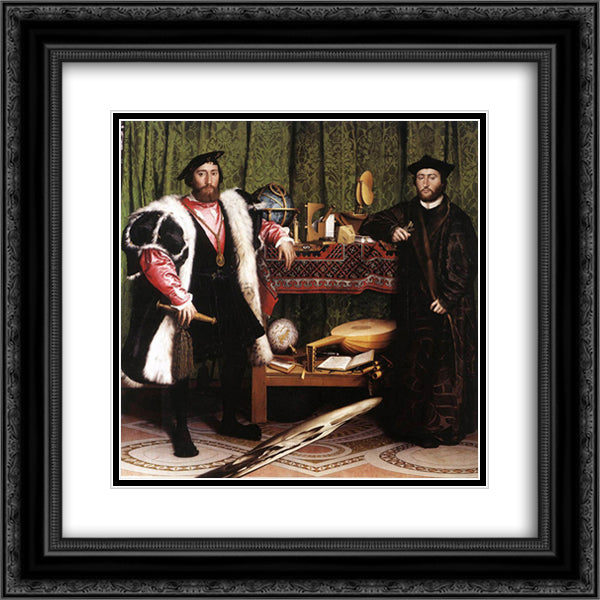 The Ambassadors 20x20 Black Ornate Wood Framed Art Print Poster with Double Matting by Holbein the Younger, Hans