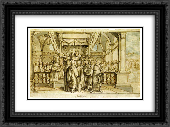 The Arrogance of Rehoboam 24x18 Black Ornate Wood Framed Art Print Poster with Double Matting by Holbein the Younger, Hans