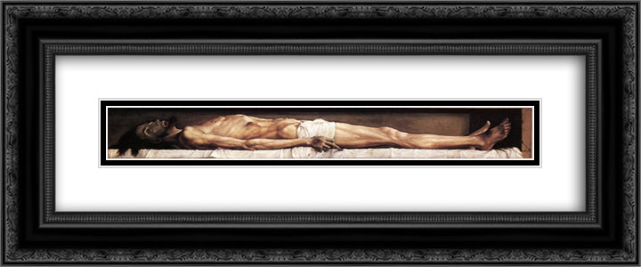 The Body of the Dead Christ in the Tomb 24x10 Black Ornate Wood Framed Art Print Poster with Double Matting by Holbein the Younger, Hans