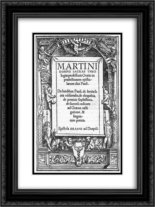 Title page in the form of a Renaissance niche 18x24 Black Ornate Wood Framed Art Print Poster with Double Matting by Holbein the Younger, Hans