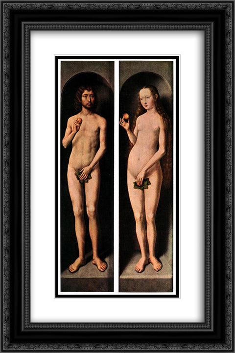 Adam and Eve 16x24 Black Ornate Wood Framed Art Print Poster with Double Matting by Memling, Hans