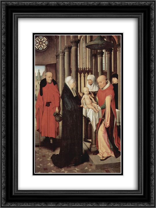 Adoration of the Magi Right wing of triptych, depicting the Presentation in the Temple, c.1470-72 (oil on panel) 18x24 Black Ornate Wood Framed Art Print Poster with Double Matting by Memling, Hans