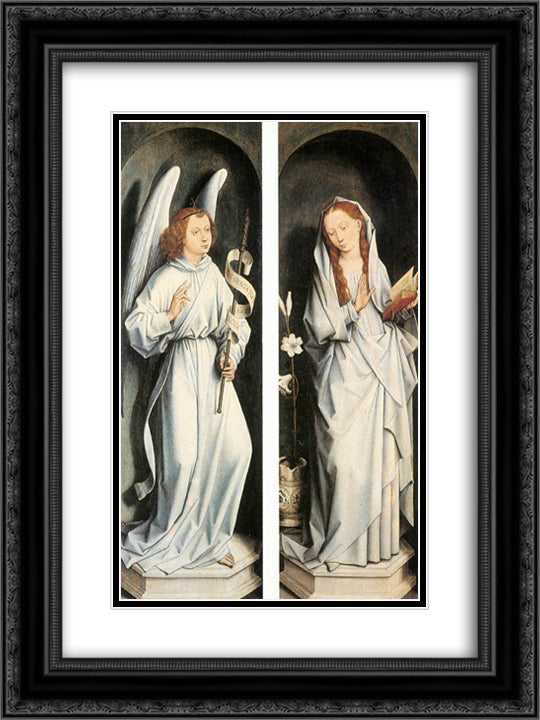 Annunciation 18x24 Black Ornate Wood Framed Art Print Poster with Double Matting by Memling, Hans