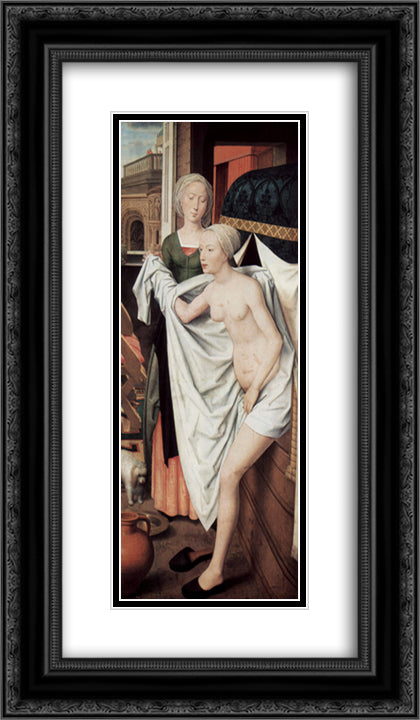 Bathsheba in the bath 14x24 Black Ornate Wood Framed Art Print Poster with Double Matting by Memling, Hans