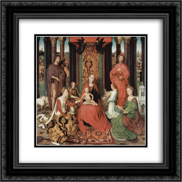Central panel of the Triptych of St. John the Baptist and St. John the Evangelist 20x20 Black Ornate Wood Framed Art Print Poster with Double Matting by Memling, Hans