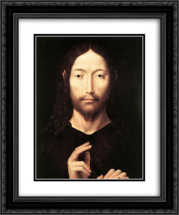 Christ Giving His Blessing 20x24 Black Ornate Wood Framed Art Print Poster with Double Matting by Memling, Hans