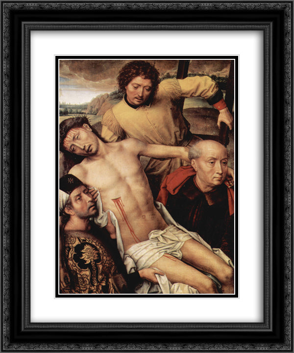 Descent from the Cross, left hand panel from the Deposition Diptych 20x24 Black Ornate Wood Framed Art Print Poster with Double Matting by Memling, Hans