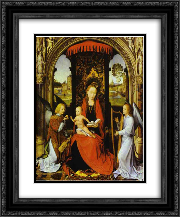 Madonna and Child with Angels 20x24 Black Ornate Wood Framed Art Print Poster with Double Matting by Memling, Hans