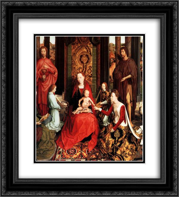 Marriage of St. Catherine 20x22 Black Ornate Wood Framed Art Print Poster with Double Matting by Memling, Hans