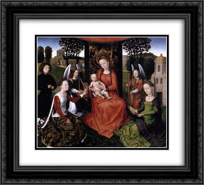 Mystic marriage of St Catherine 22x20 Black Ornate Wood Framed Art Print Poster with Double Matting by Memling, Hans