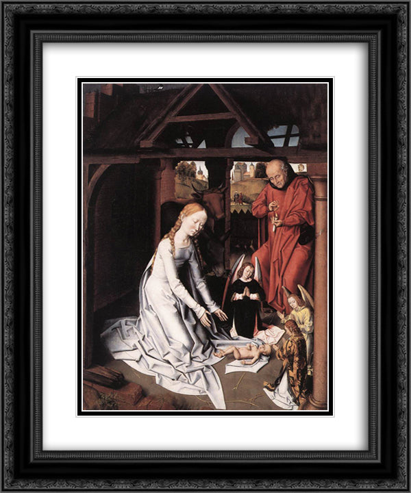 Nativity 20x24 Black Ornate Wood Framed Art Print Poster with Double Matting by Memling, Hans