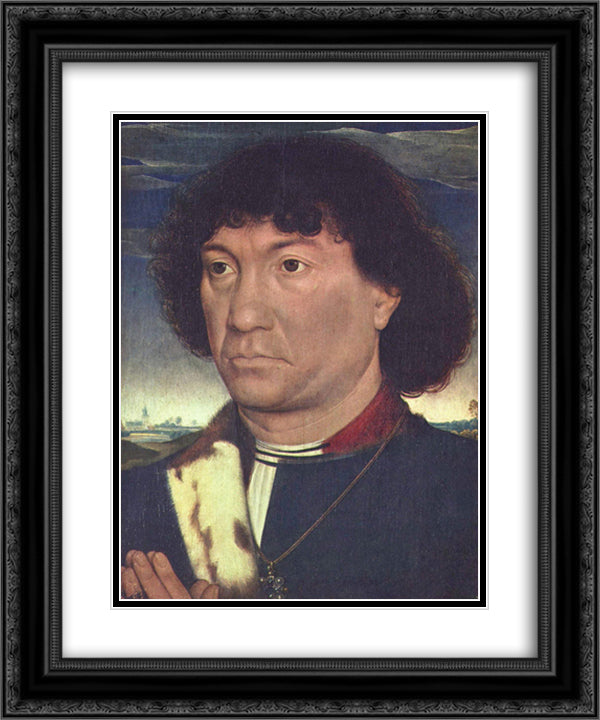 Portrait of a Man at Prayer before a Landscape 20x24 Black Ornate Wood Framed Art Print Poster with Double Matting by Memling, Hans