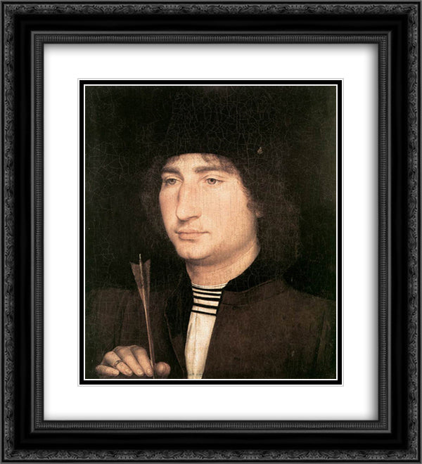 Portrait of a Man with an Arrow 20x22 Black Ornate Wood Framed Art Print Poster with Double Matting by Memling, Hans