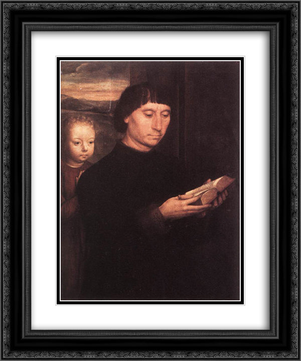 Portrait of a Reading Man 20x24 Black Ornate Wood Framed Art Print Poster with Double Matting by Memling, Hans