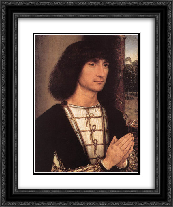 Portrait of a Young Man 20x24 Black Ornate Wood Framed Art Print Poster with Double Matting by Memling, Hans