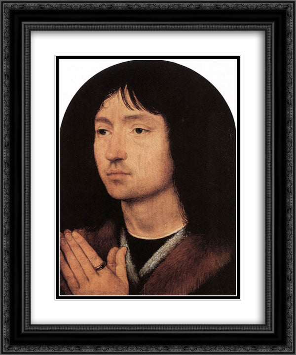 Portrait of a Young Man at Prayer 20x24 Black Ornate Wood Framed Art Print Poster with Double Matting by Memling, Hans