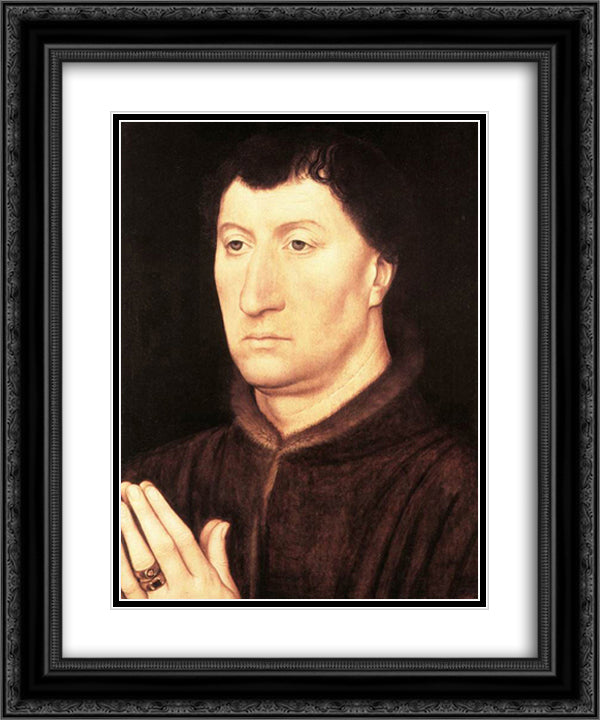 Portrait of Gilles Joye 20x24 Black Ornate Wood Framed Art Print Poster with Double Matting by Memling, Hans