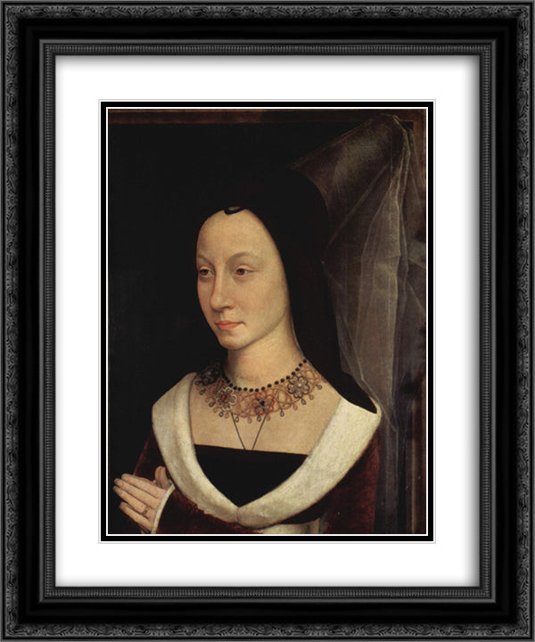 Portrait of Maria Maddalena Portinari 20x24 Black Ornate Wood Framed Art Print Poster with Double Matting by Memling, Hans
