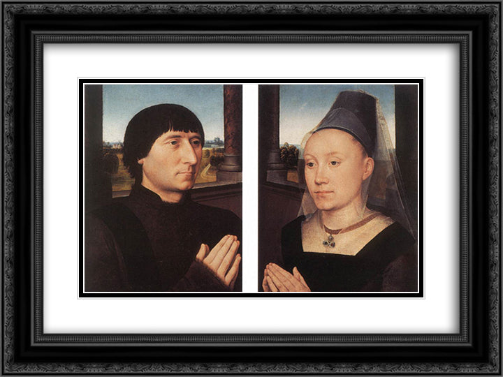 Portraits of Willem Moreel and His Wife 24x18 Black Ornate Wood Framed Art Print Poster with Double Matting by Memling, Hans