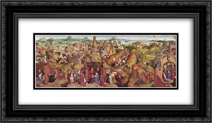 Scenes from the life of Mary 24x14 Black Ornate Wood Framed Art Print Poster with Double Matting by Memling, Hans