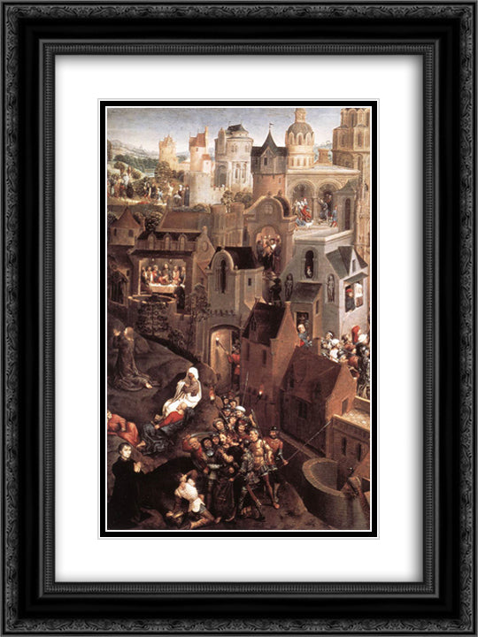 Scenes from the Passion of Christ (left side) 18x24 Black Ornate Wood Framed Art Print Poster with Double Matting by Memling, Hans