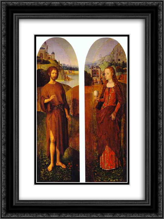 St. John the Baptist and St. Mary Magdalen. Wings of a triptych 18x24 Black Ornate Wood Framed Art Print Poster with Double Matting by Memling, Hans