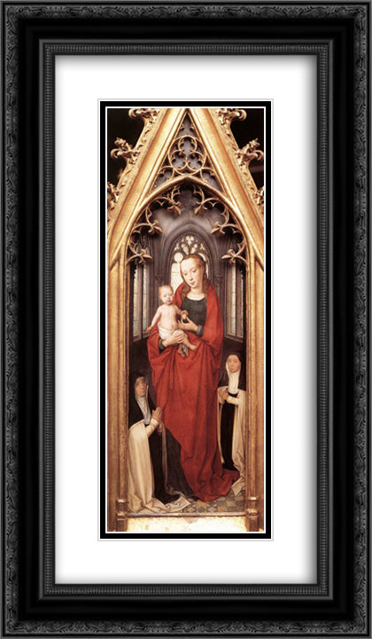St. Ursula Shrine Virgin and Child 14x24 Black Ornate Wood Framed Art Print Poster with Double Matting by Memling, Hans