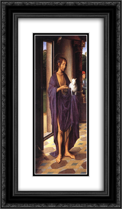 The Donne Triptych left wing 14x24 Black Ornate Wood Framed Art Print Poster with Double Matting by Memling, Hans
