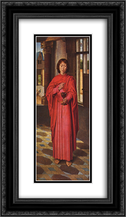 The Donne Triptych right wing 14x24 Black Ornate Wood Framed Art Print Poster with Double Matting by Memling, Hans