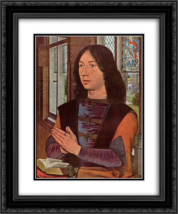 The Donor, from the right wing of the Diptych of Maerten van Nieuwenhove 20x24 Black Ornate Wood Framed Art Print Poster with Double Matting by Memling, Hans