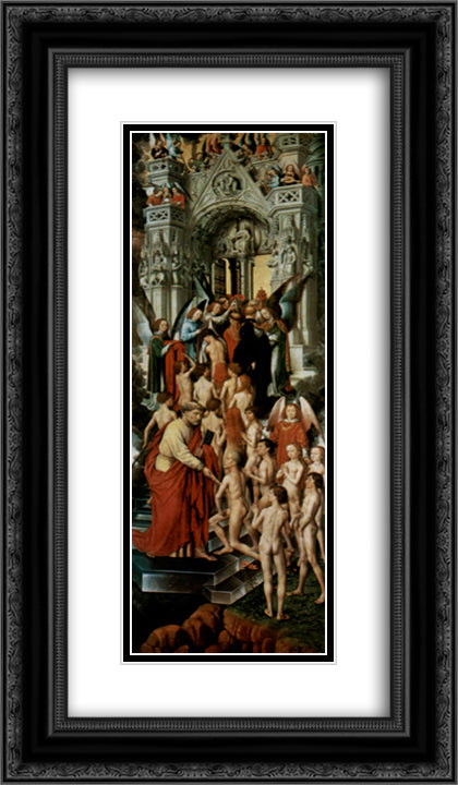 The Last Judgment, triptych, left wing The Blessed at the gate to heaven (Paradise) with the St. Peter 14x24 Black Ornate Wood Framed Art Print Poster with Double Matting by Memling, Hans