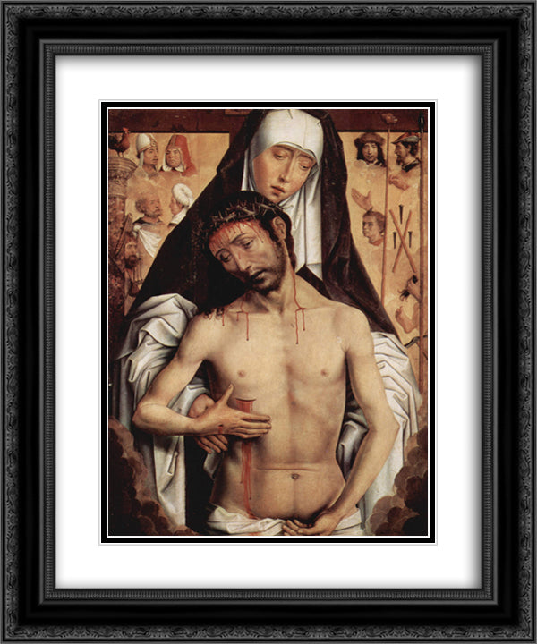 The Man of Sorrows in the Arms of the Virgin 20x24 Black Ornate Wood Framed Art Print Poster with Double Matting by Memling, Hans