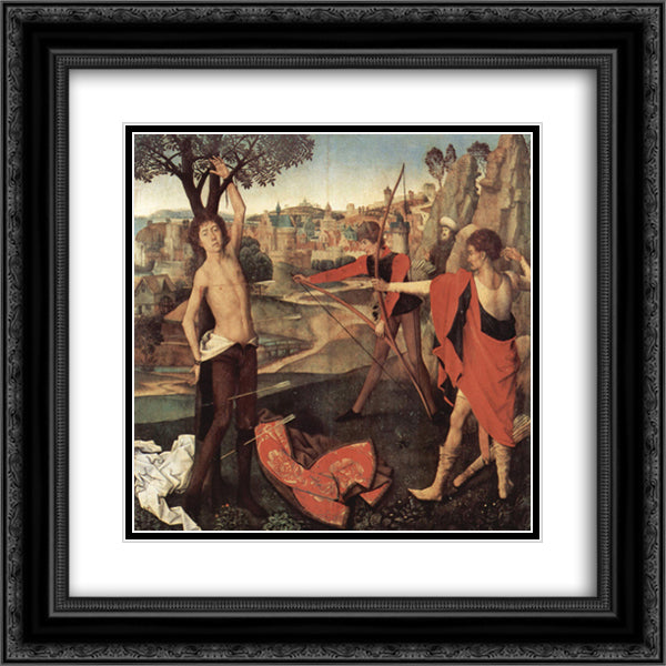 The Martyrdom of St. Sebastian 20x20 Black Ornate Wood Framed Art Print Poster with Double Matting by Memling, Hans