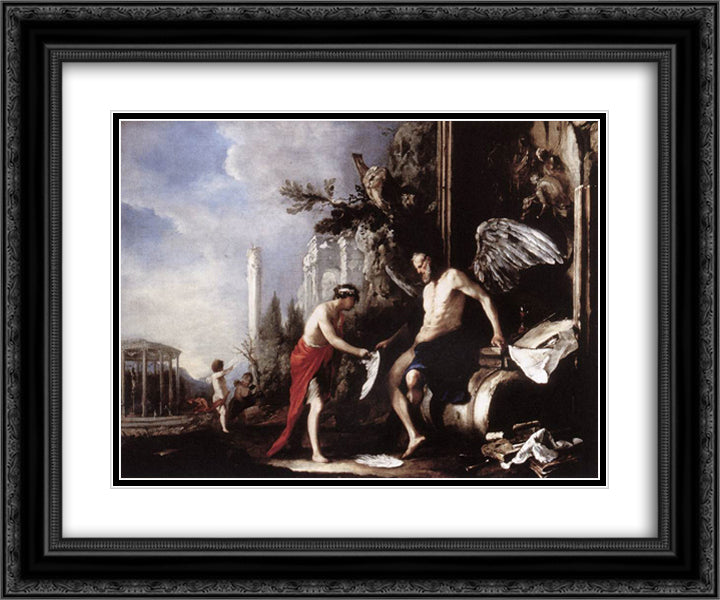 Allegory of Time 24x20 Black Ornate Wood Framed Art Print Poster with Double Matting by Schonfeld, Heinrich