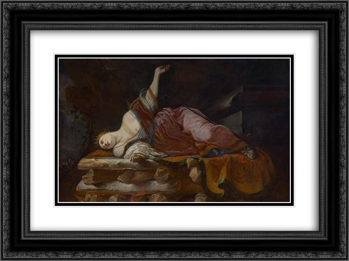 Dido auf dem Scheiterhaufen 24x18 Black Ornate Wood Framed Art Print Poster with Double Matting by Schonfeld, Heinrich
