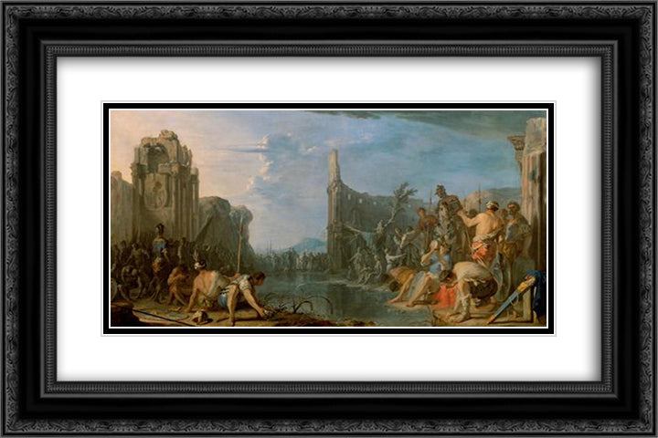 Gideon pruft sein Heer 24x16 Black Ornate Wood Framed Art Print Poster with Double Matting by Schonfeld, Heinrich