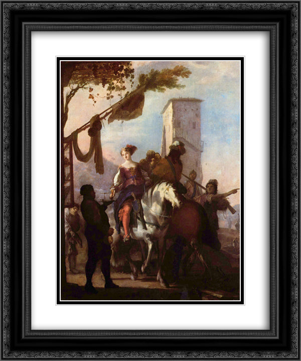 Halt vor dem Gasthaus 20x24 Black Ornate Wood Framed Art Print Poster with Double Matting by Schonfeld, Heinrich