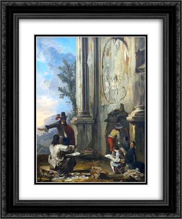 Zeichner in romischen Ruinen 20x24 Black Ornate Wood Framed Art Print Poster with Double Matting by Schonfeld, Heinrich