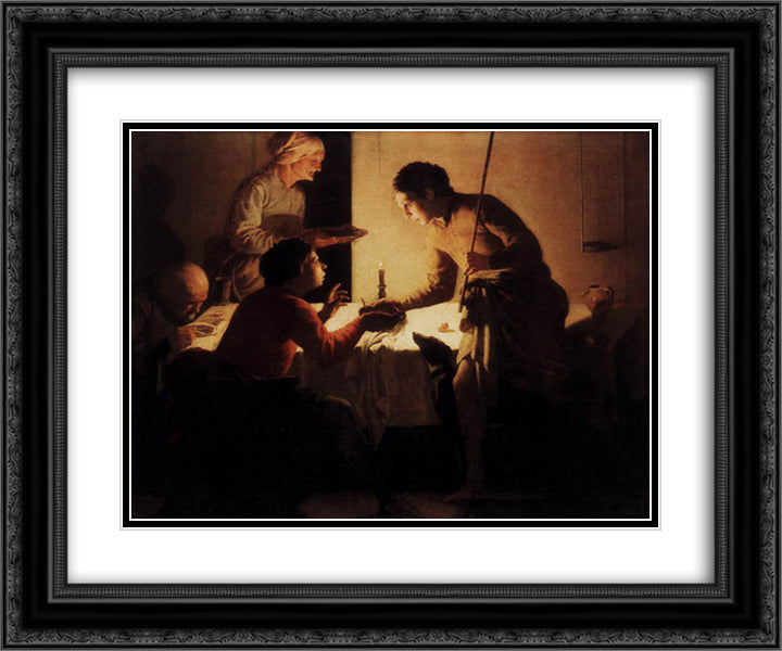 Esau Selling His Birthright 24x20 Black Ornate Wood Framed Art Print Poster with Double Matting by Terbrugghen, Hendrick