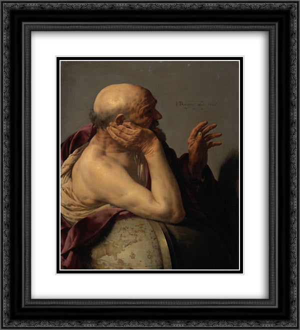 Heraclitus 20x22 Black Ornate Wood Framed Art Print Poster with Double Matting by Terbrugghen, Hendrick