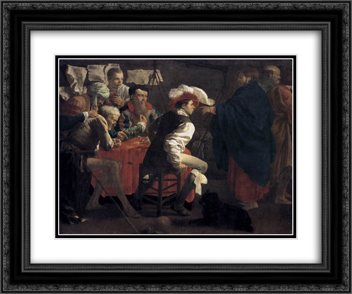 The Calling of St. Matthew 24x20 Black Ornate Wood Framed Art Print Poster with Double Matting by Terbrugghen, Hendrick
